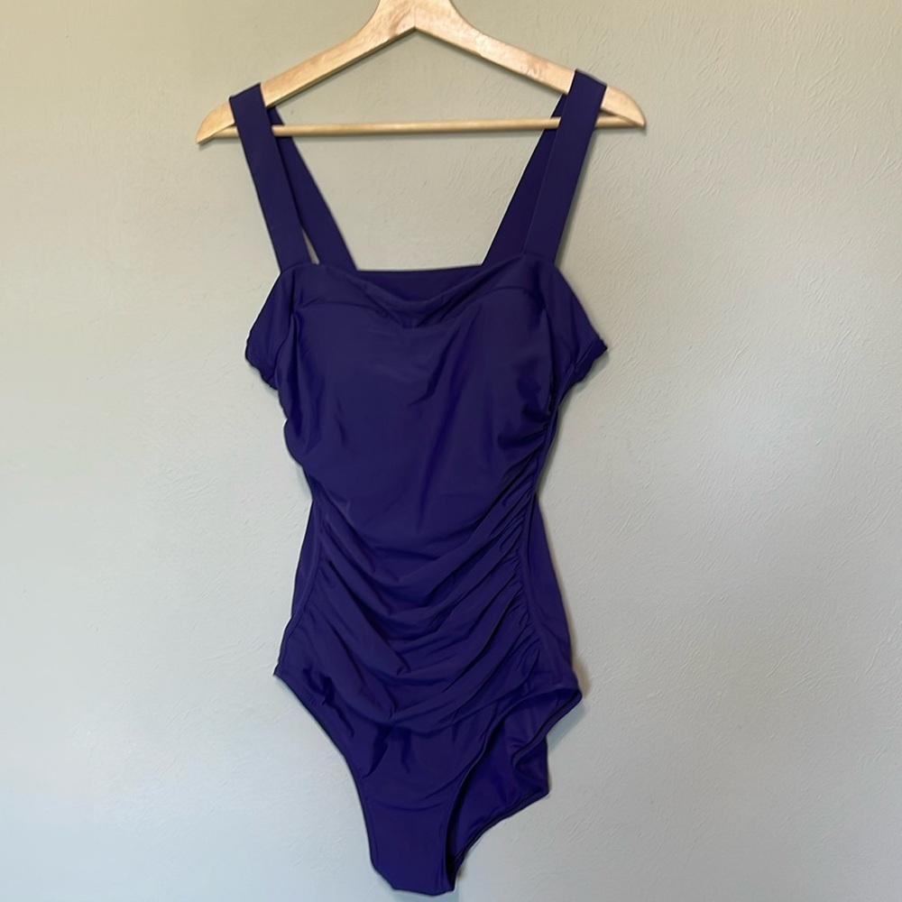 Purple Swimsuit with tummy shaper ruching, Size 16